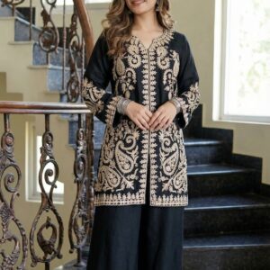 Midnight Noir Embroidered Organza Dupatta