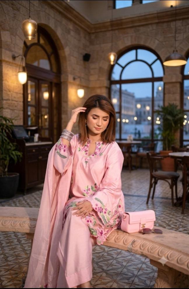 Blush Pink Embroidered Khaadi Silk - Image 2
