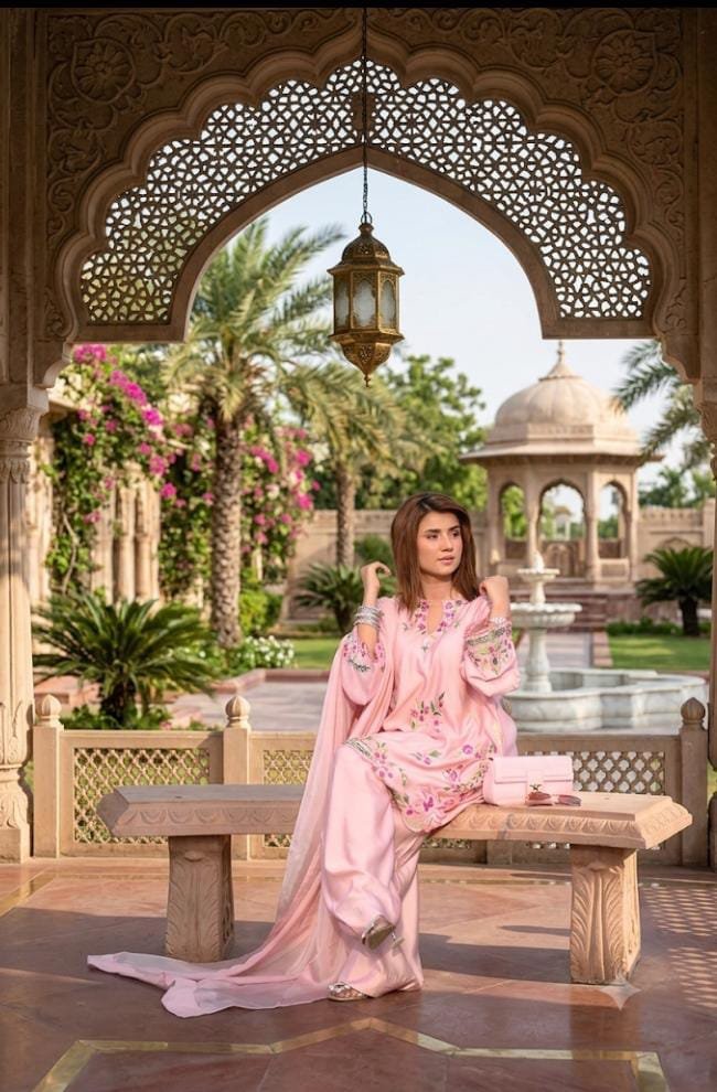 Blush Pink Embroidered Khaadi Silk