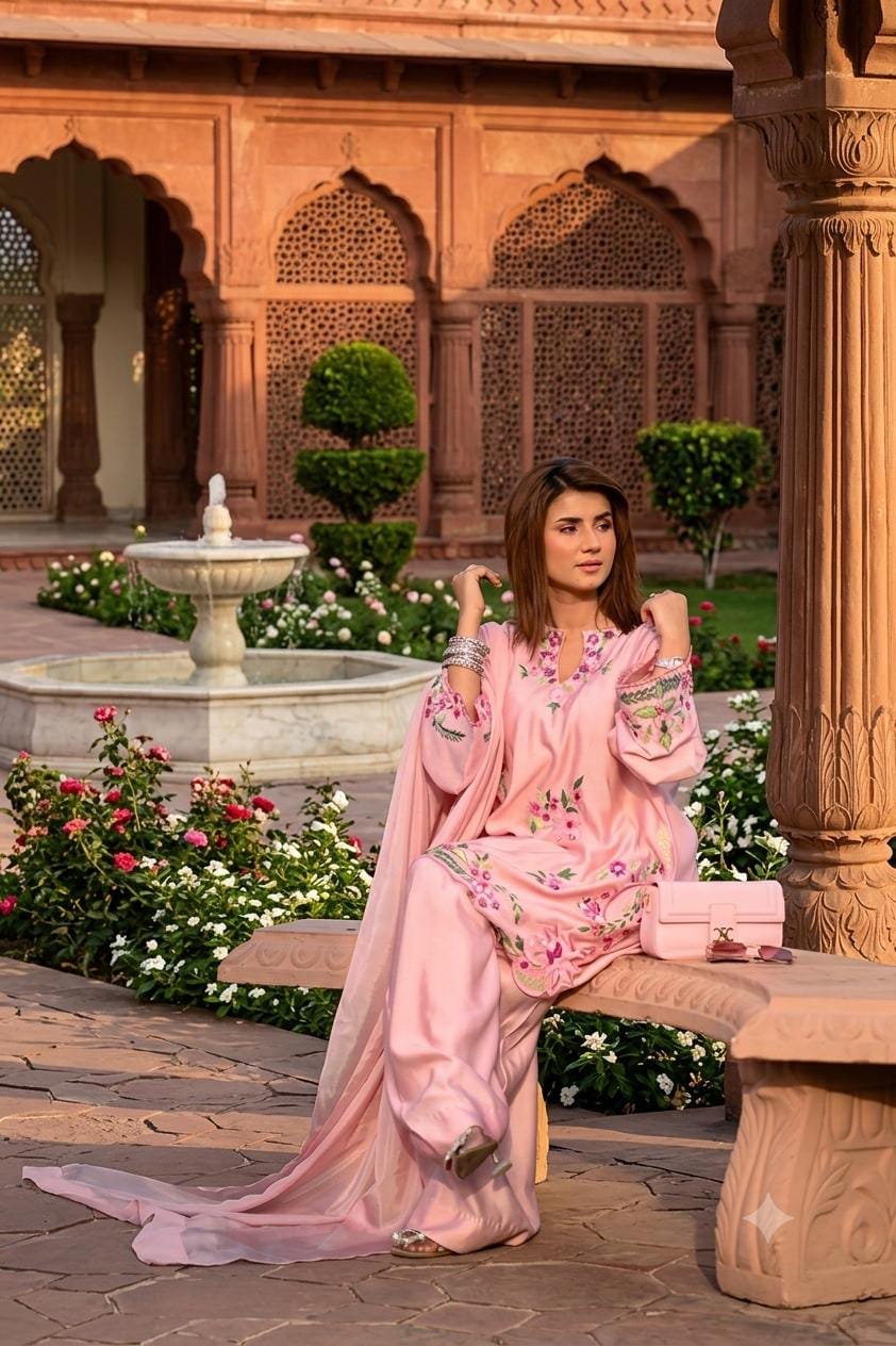 Blush Pink Embroidered Khaadi Silk - Image 5